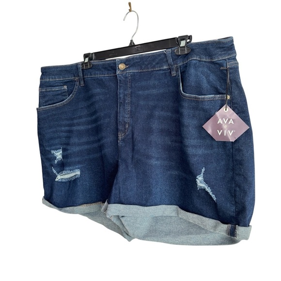 Ava & Viv Womens Plus Sz 26W Stretch Denim Jean Shorts High-rise Midi Distressed - Picture 2 of 16